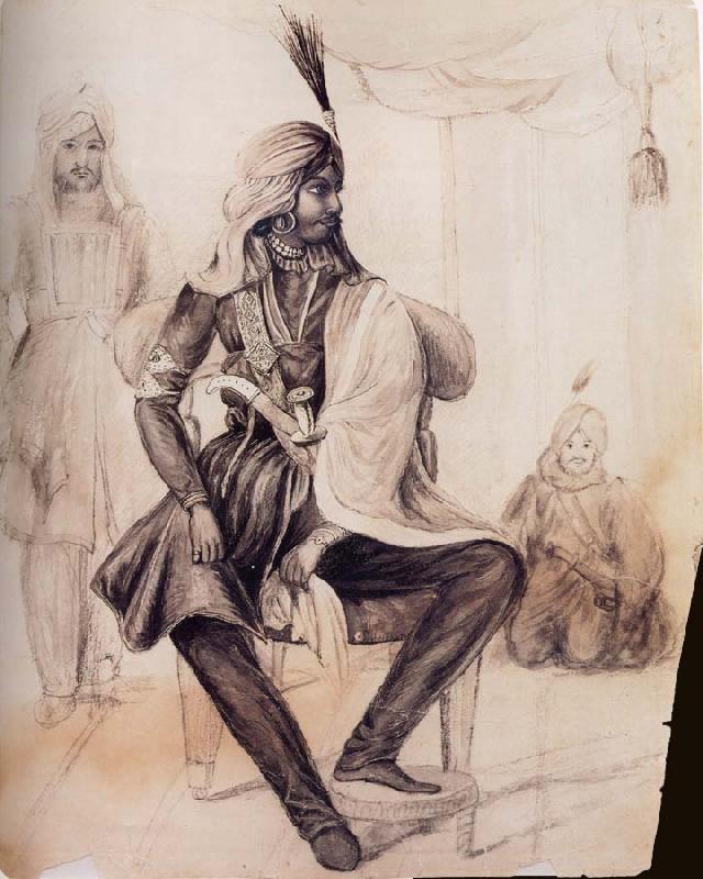 unknow artist Portrait of Hira Singh,Favorite of the Sikh Leader Ranjit Singh oil painting image
